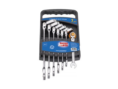 Набор комбинированных рожковых и трещоточных накидных ключей на шарнире